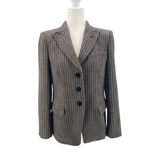 Vintage Armani Collezioni Womens 6 Jacket Wool Tweed Black Gray Blazer Italy - Picture 1 of 10